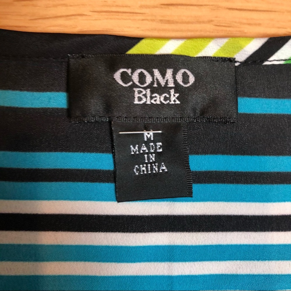 COMO Black batwing shirt blouse blue striped Sz M - Picture 9 of 10